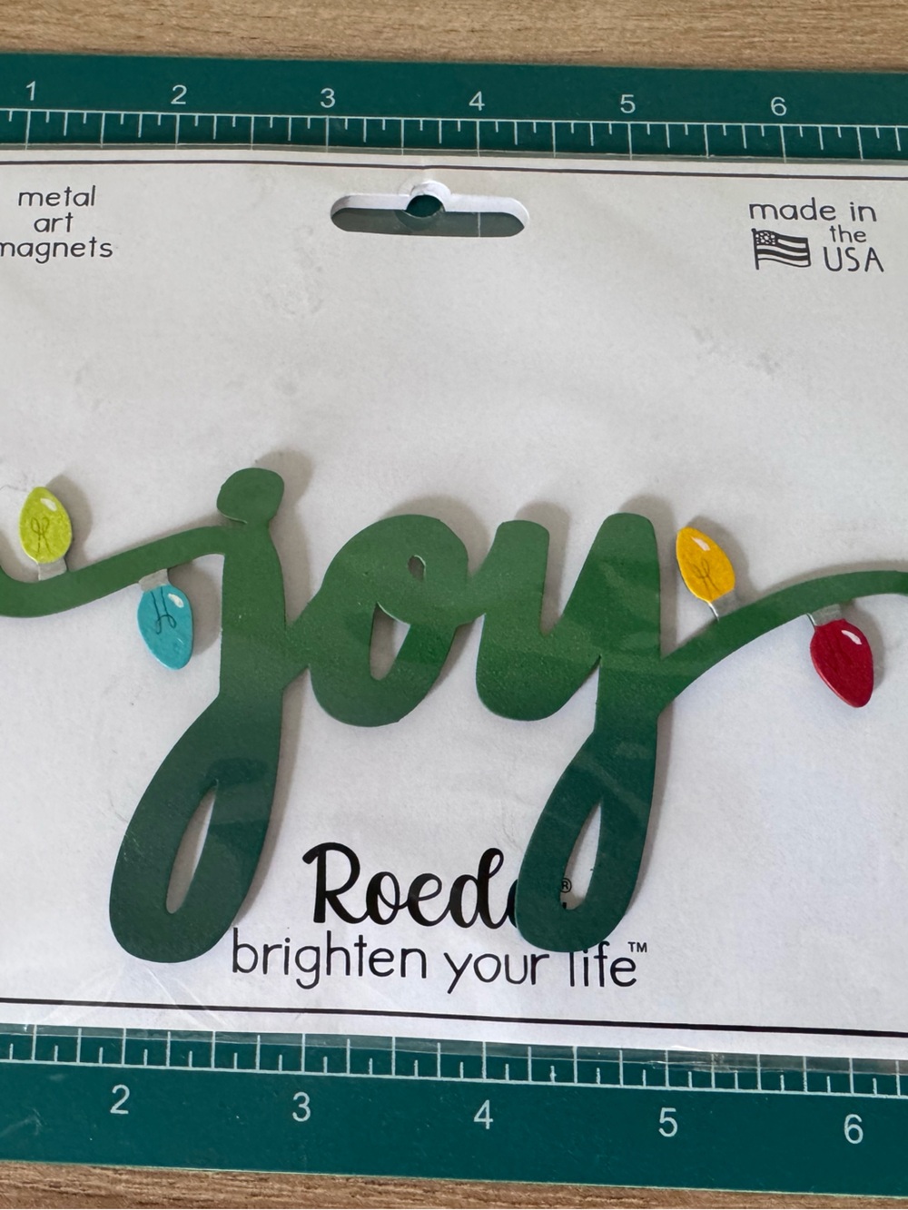 Green 'Joy' Holiday Metal Magnet with Colored Lights